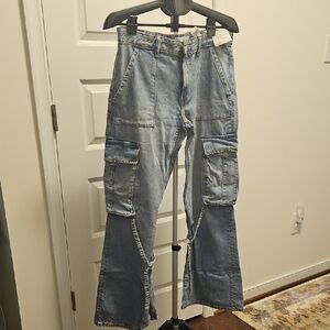 Zara Light Blue Cargo Boot Cut Jeans